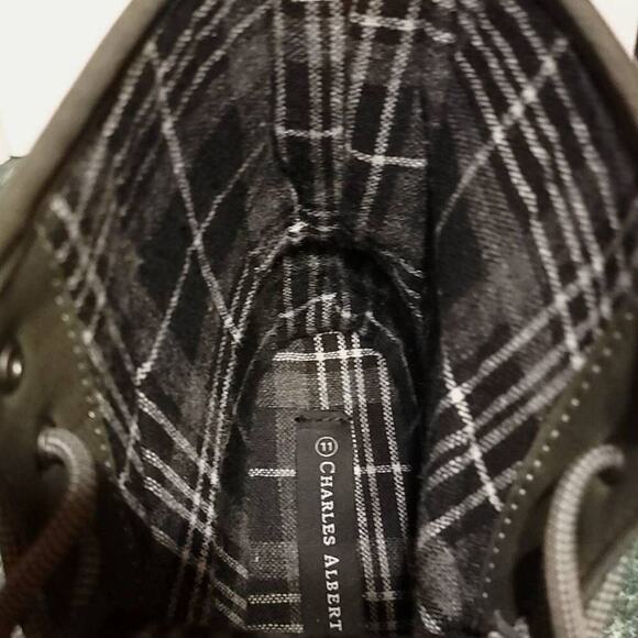 Charles Albert Duck Boots Size 11 Used Vegan Leather Green Brown Rain Womens - Picture 10 of 12